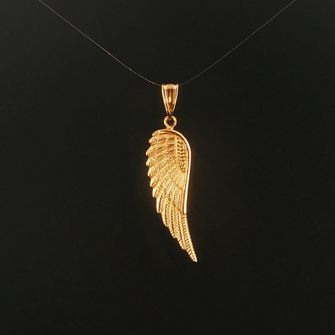 18k Yellow Gold 2.1g Textured Angel Wing Pendant 1.5"