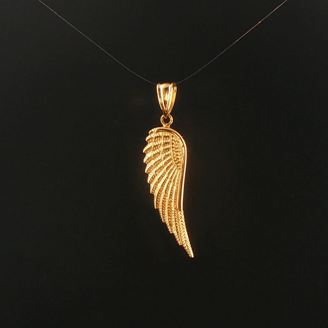 18k Yellow Gold 2.1g Textured Angel Wing Pendant 1.5"