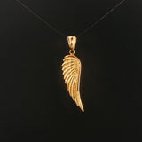 18k Yellow Gold 2.1g Textured Angel Wing Pendant 1.5"