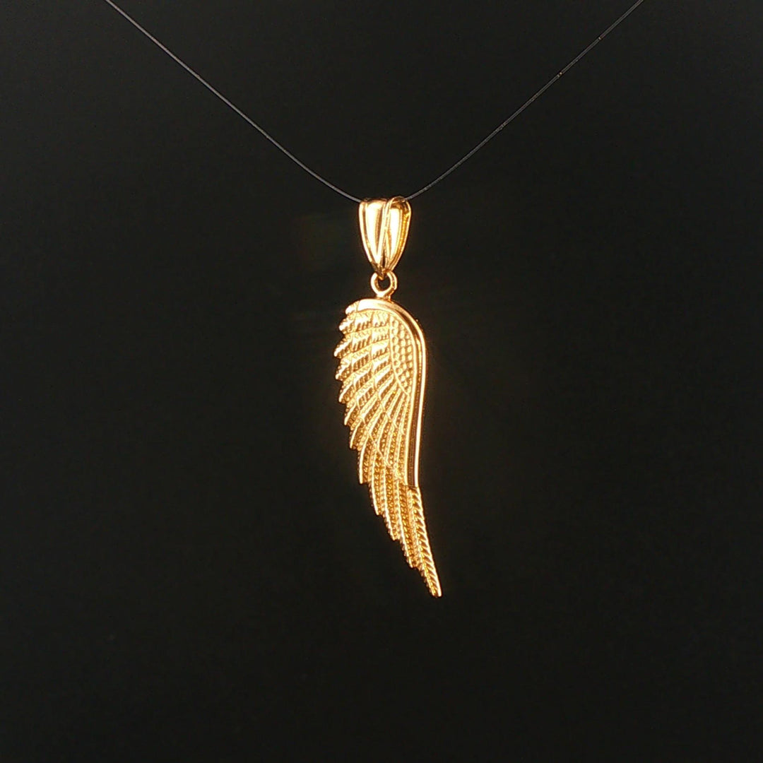 18k Yellow Gold 2.1g Textured Angel Wing Pendant 1.5"