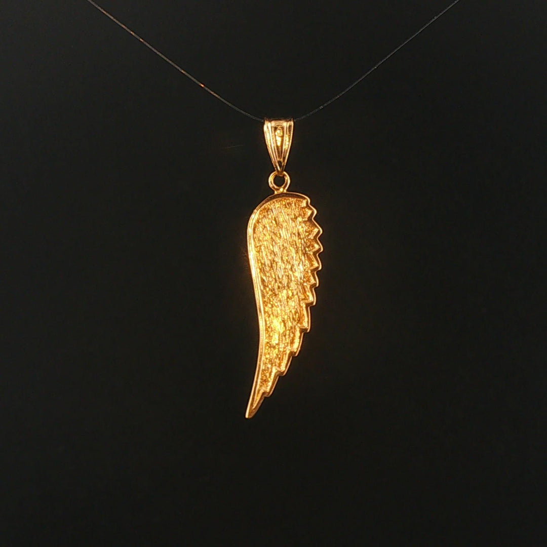 18k Yellow Gold 2.1g Textured Angel Wing Pendant 1.5"