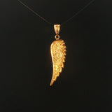 18k Yellow Gold 2.1g Textured Angel Wing Pendant 1.5"