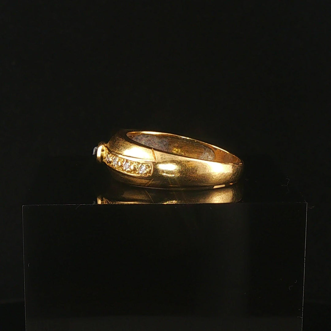 18k Yellow Gold Cabochon Sapphire and Diamond Vintage Band Ring Size 7.75