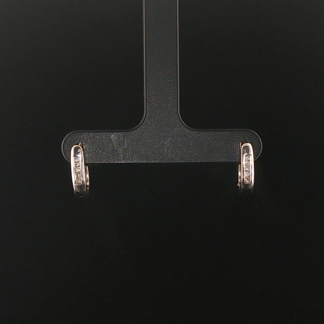 18k White Gold and 0.10cttw Princess Cut Diamond Small Huggie Earrings