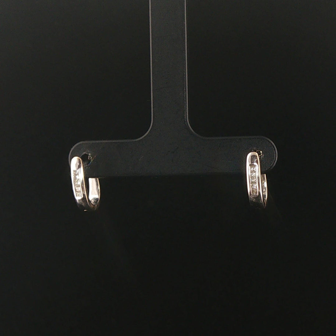 18k White Gold and 0.10cttw Princess Cut Diamond Small Huggie Earrings