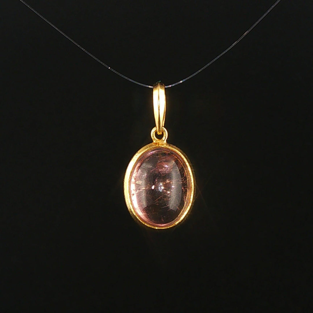 18k Yellow Gold and Cabochon Rose Quartz Pendant