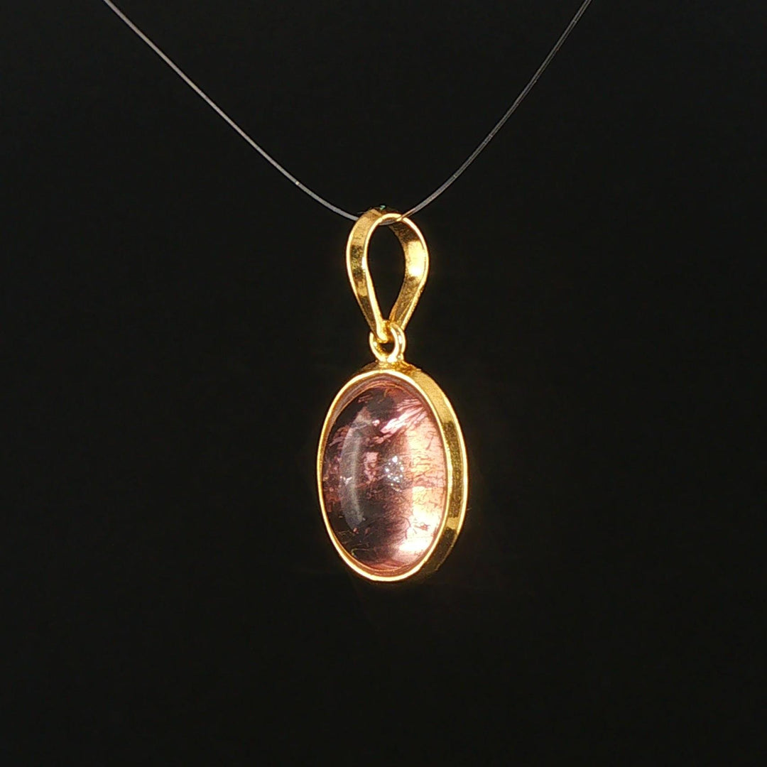 18k Yellow Gold and Cabochon Rose Quartz Pendant