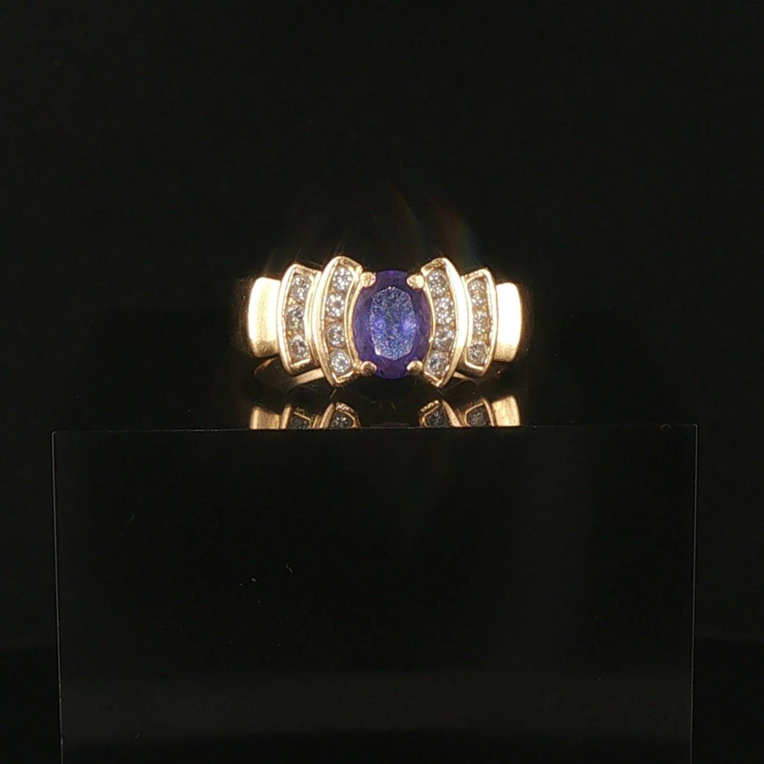 14k Yellow Gold Tanzanite and Diamond Ladies Ring Size 7