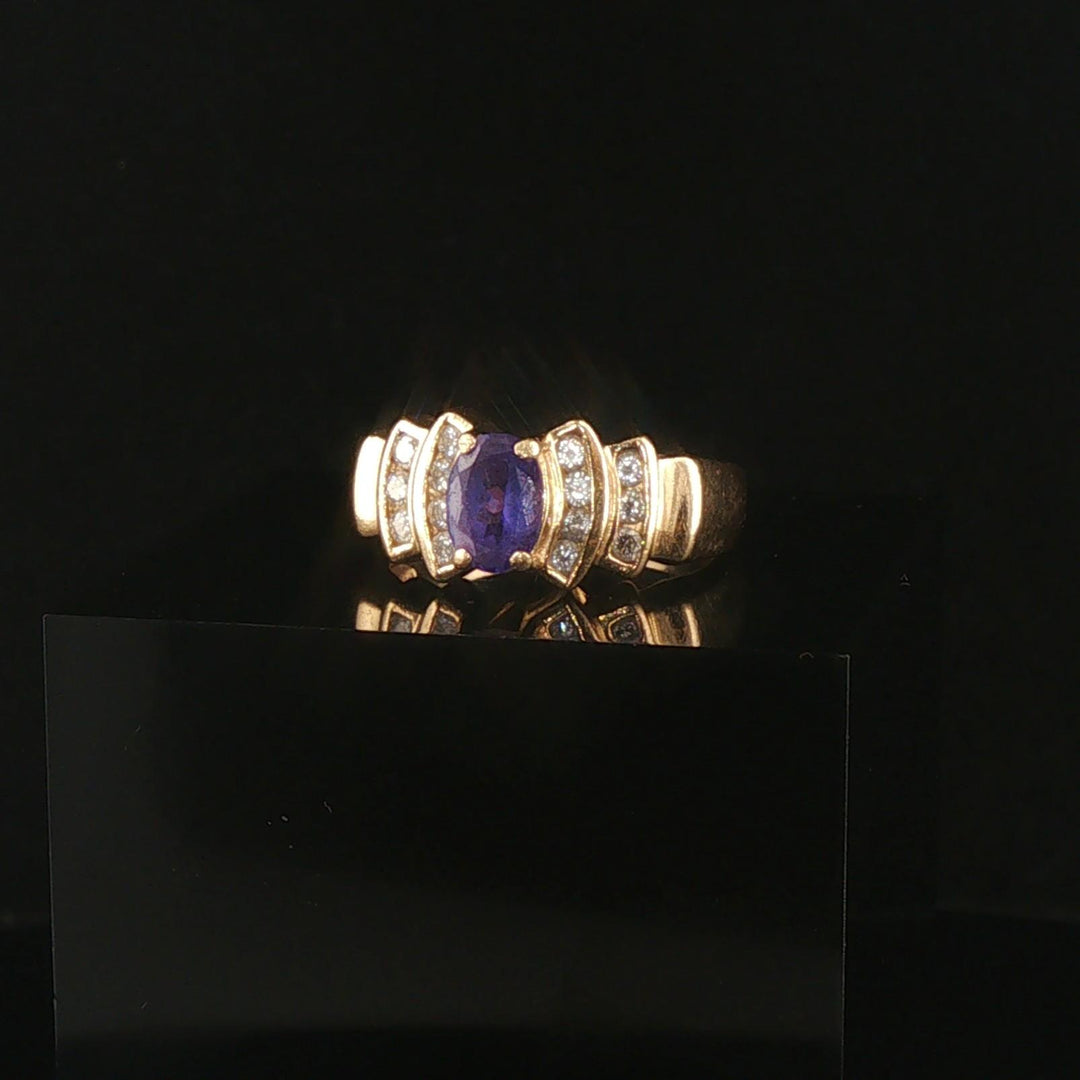 14k Yellow Gold Tanzanite and Diamond Ladies Ring Size 7