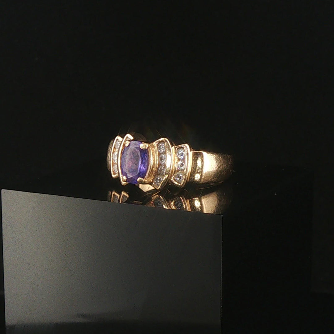 14k Yellow Gold Tanzanite and Diamond Ladies Ring Size 7