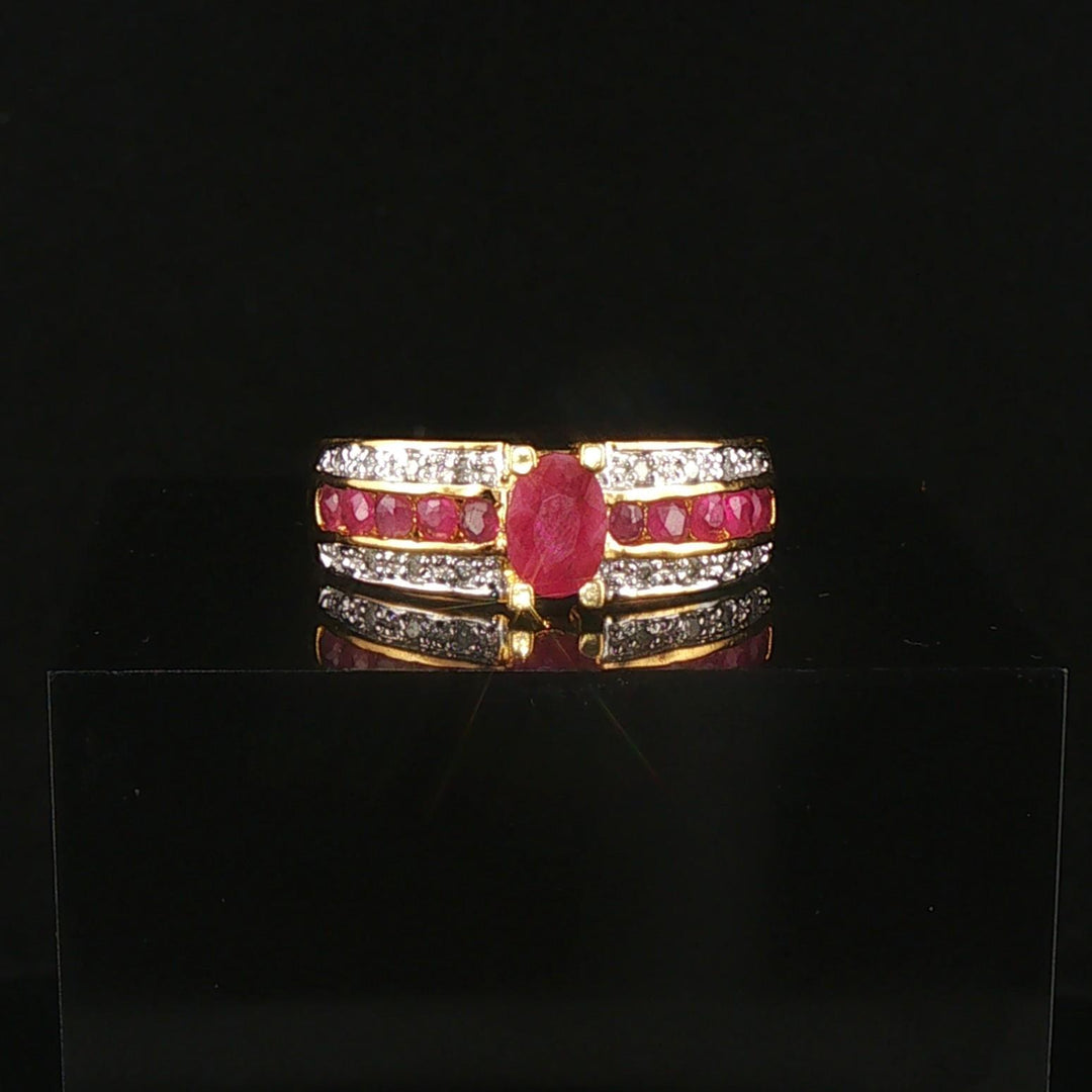 14k Yellow Gold Ruby and Diamond Ladies Band Ring Size 7