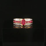 14k Yellow Gold Ruby and Diamond Ladies Band Ring Size 7