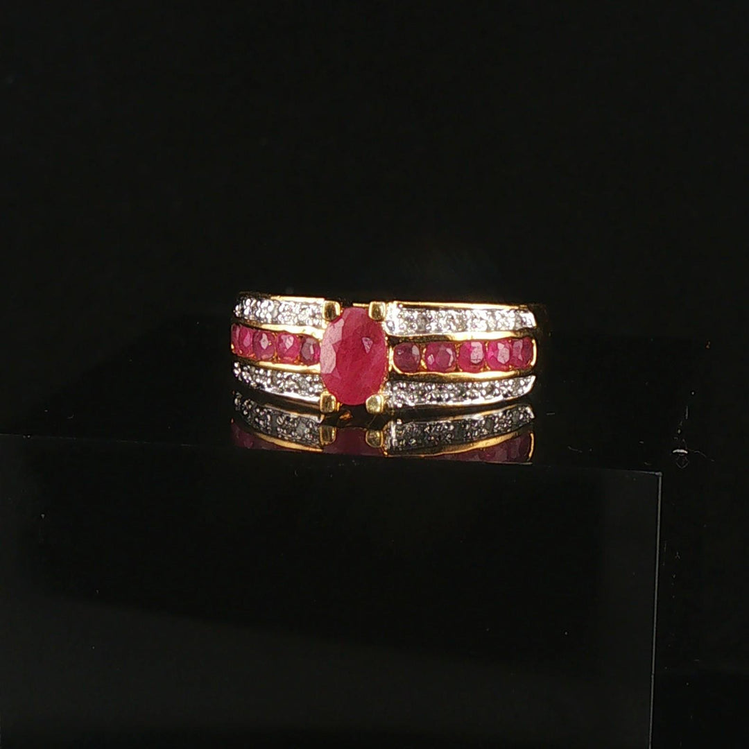 14k Yellow Gold Ruby and Diamond Ladies Band Ring Size 7