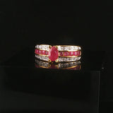 14k Yellow Gold Ruby and Diamond Ladies Band Ring Size 7