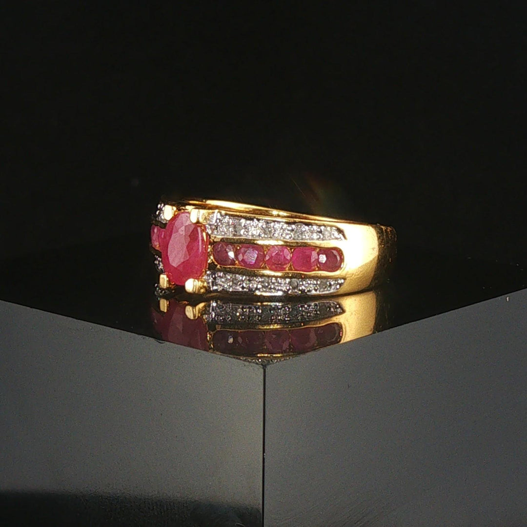 14k Yellow Gold Ruby and Diamond Ladies Band Ring Size 7