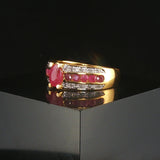 14k Yellow Gold Ruby and Diamond Ladies Band Ring Size 7