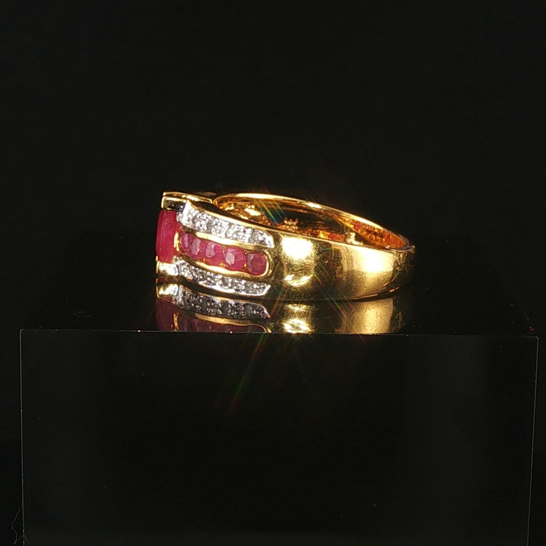 14k Yellow Gold Ruby and Diamond Ladies Band Ring Size 7