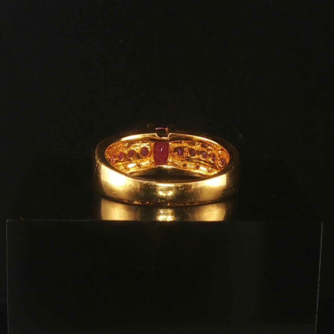 14k Yellow Gold Ruby and Diamond Ladies Band Ring Size 7