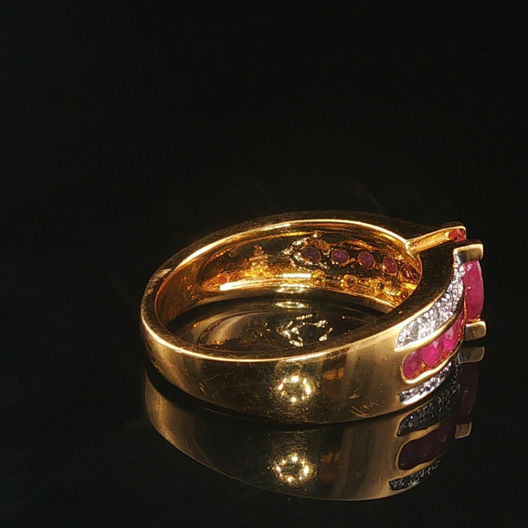 14k Yellow Gold Ruby and Diamond Ladies Band Ring Size 7