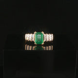 14k Yellow Gold Emerald and 0.20cttw Diamond Ladies Ring Size 8