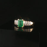 14k Yellow Gold Emerald and 0.20cttw Diamond Ladies Ring Size 8