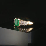 14k Yellow Gold Emerald and 0.20cttw Diamond Ladies Ring Size 8