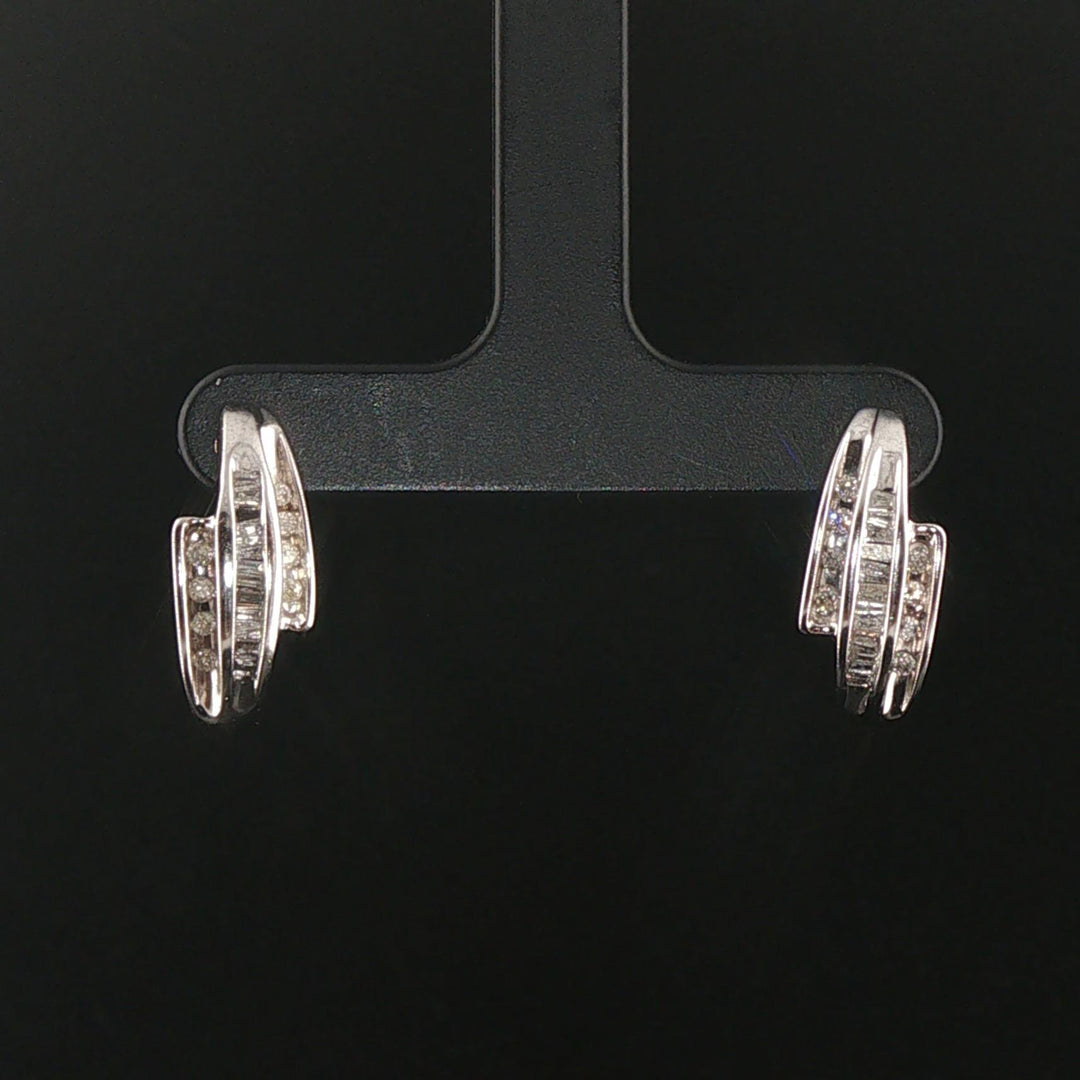 10k White Gold 0.50cttw Round and Baguette Cut Diamond Earrings