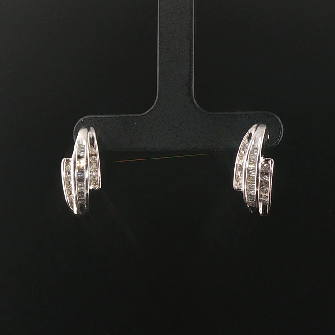 10k White Gold 0.50cttw Round and Baguette Cut Diamond Earrings