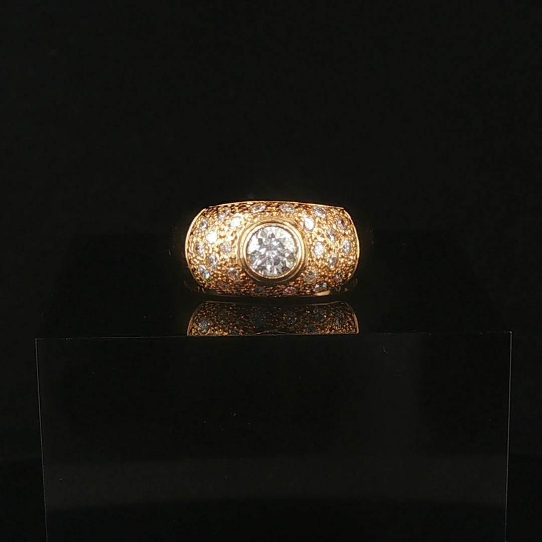 18k Yellow 0.35ct Bezel Set Center Diamond and 0.38cttw Diamod Ring Size 5.75