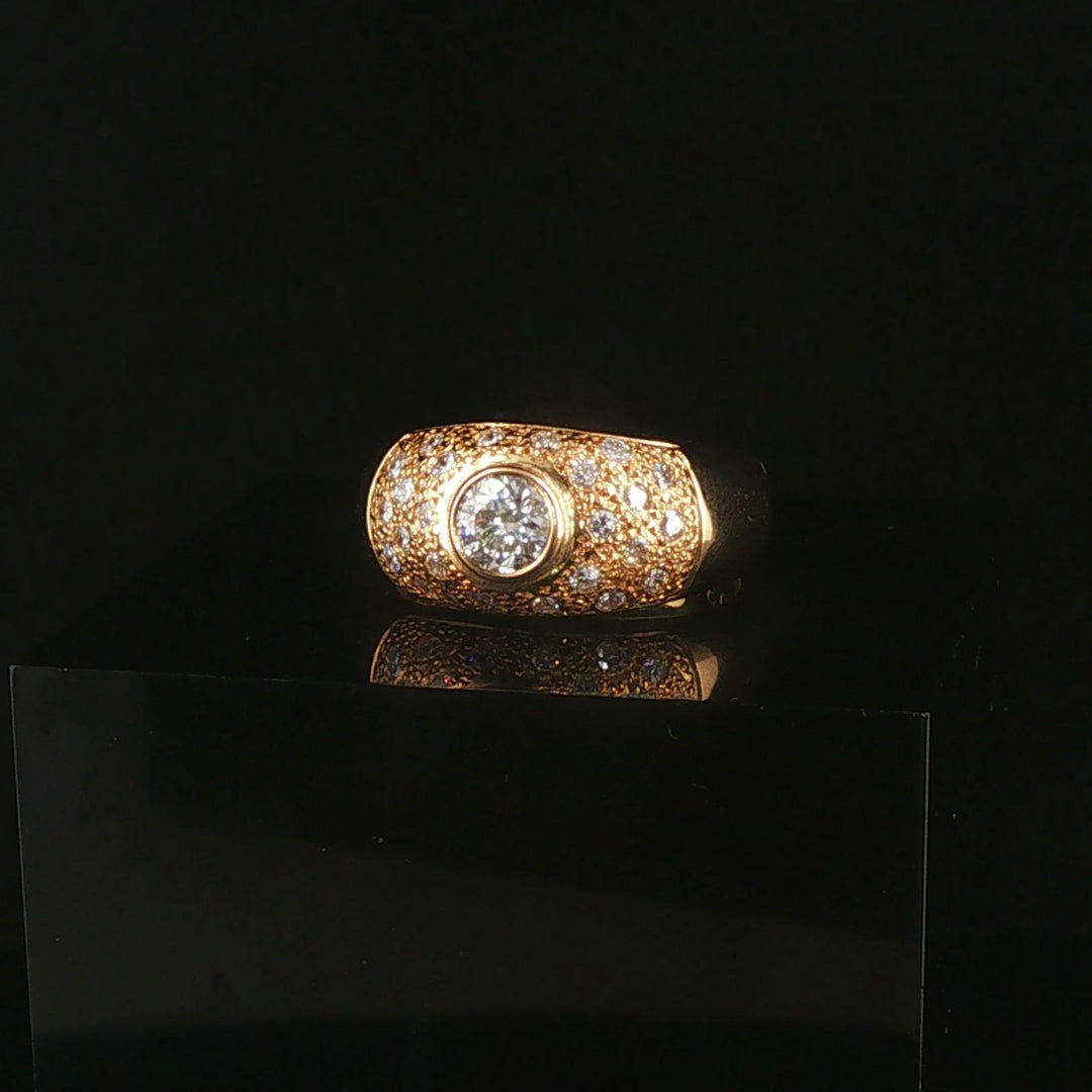 18k Yellow 0.35ct Bezel Set Center Diamond and 0.38cttw Diamod Ring Size 5.75