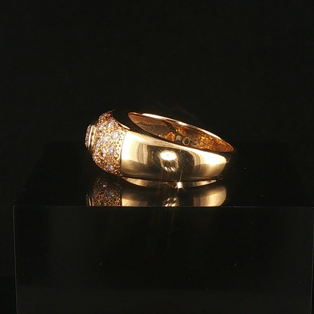18k Yellow 0.35ct Bezel Set Center Diamond and 0.38cttw Diamod Ring Size 5.75