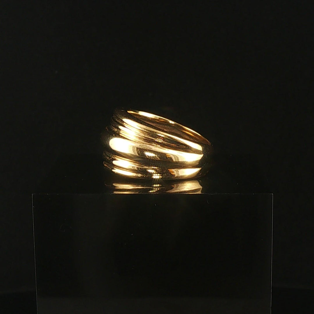 18k Yellow Gold 7.7g UnoAErre Solid Ribbed Graduated Band Ring Italy Size 5.75