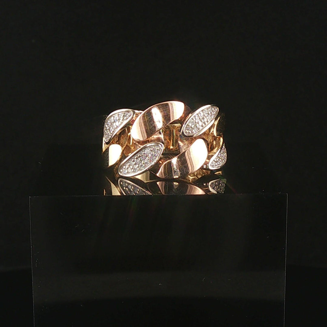 18k Yellow White and Rose Gold 0.22cttw Pave Cuban Link Band Ring Size 7