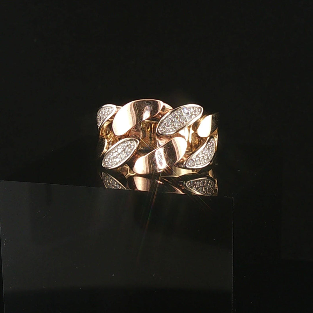 18k Yellow White and Rose Gold 0.22cttw Pave Cuban Link Band Ring Size 7