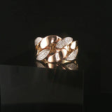 18k Yellow White and Rose Gold 0.22cttw Pave Cuban Link Band Ring Size 7