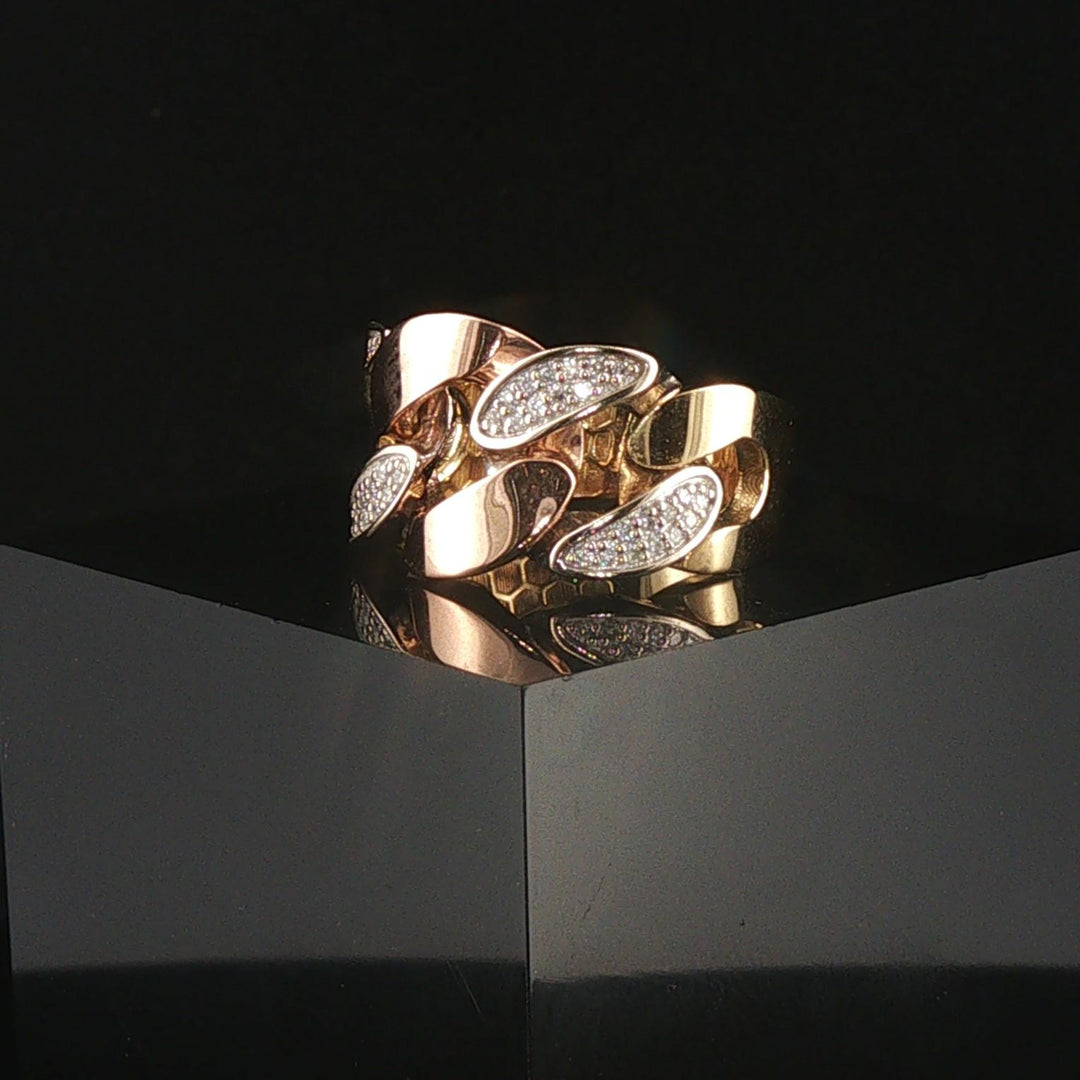 18k Yellow White and Rose Gold 0.22cttw Pave Cuban Link Band Ring Size 7