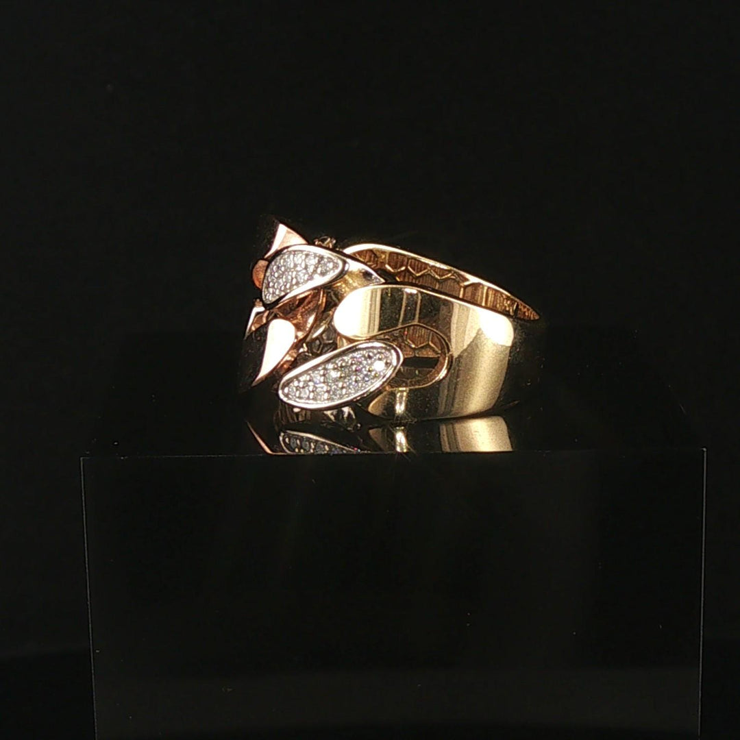18k Yellow White and Rose Gold 0.22cttw Pave Cuban Link Band Ring Size 7