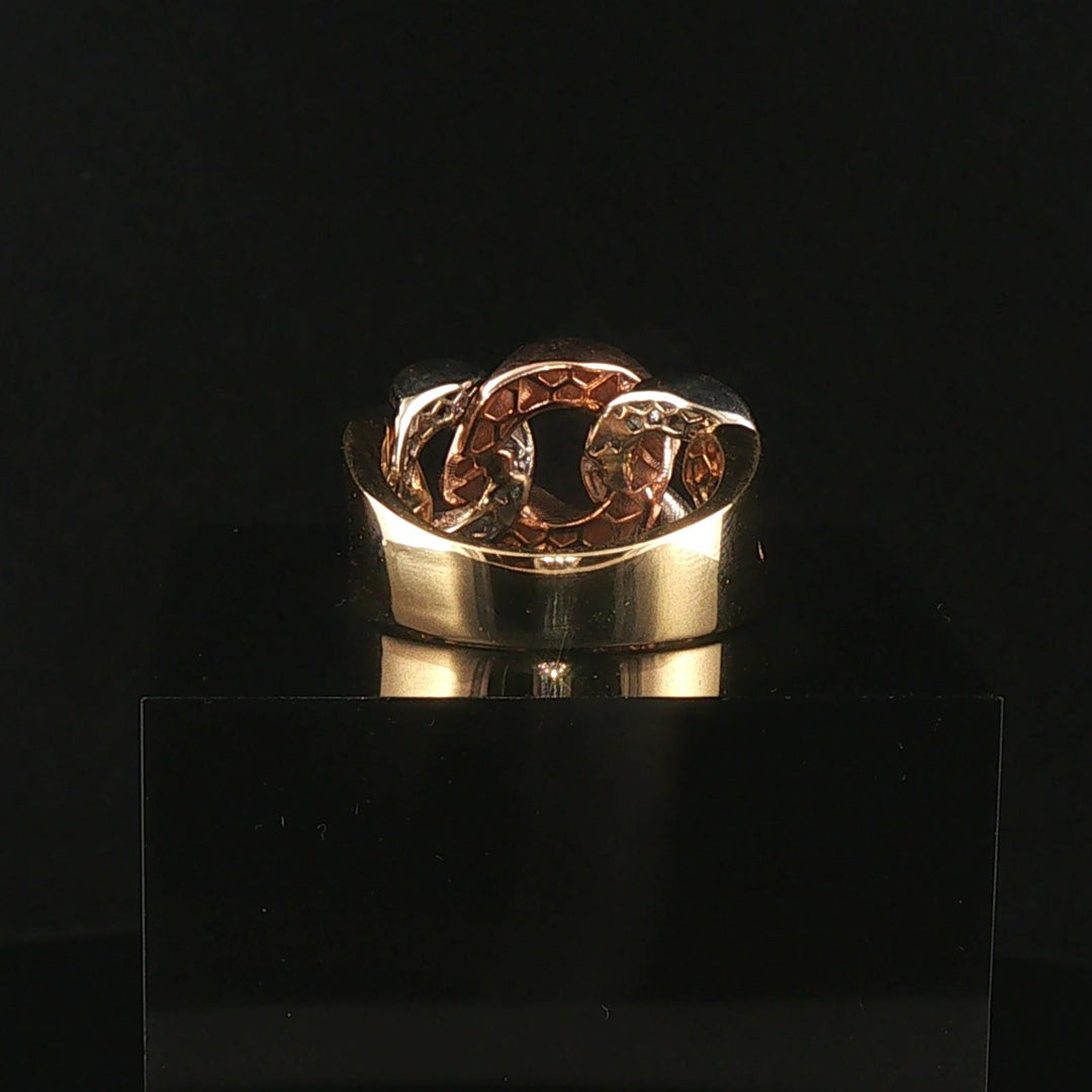18k Yellow White and Rose Gold 0.22cttw Pave Cuban Link Band Ring Size 7