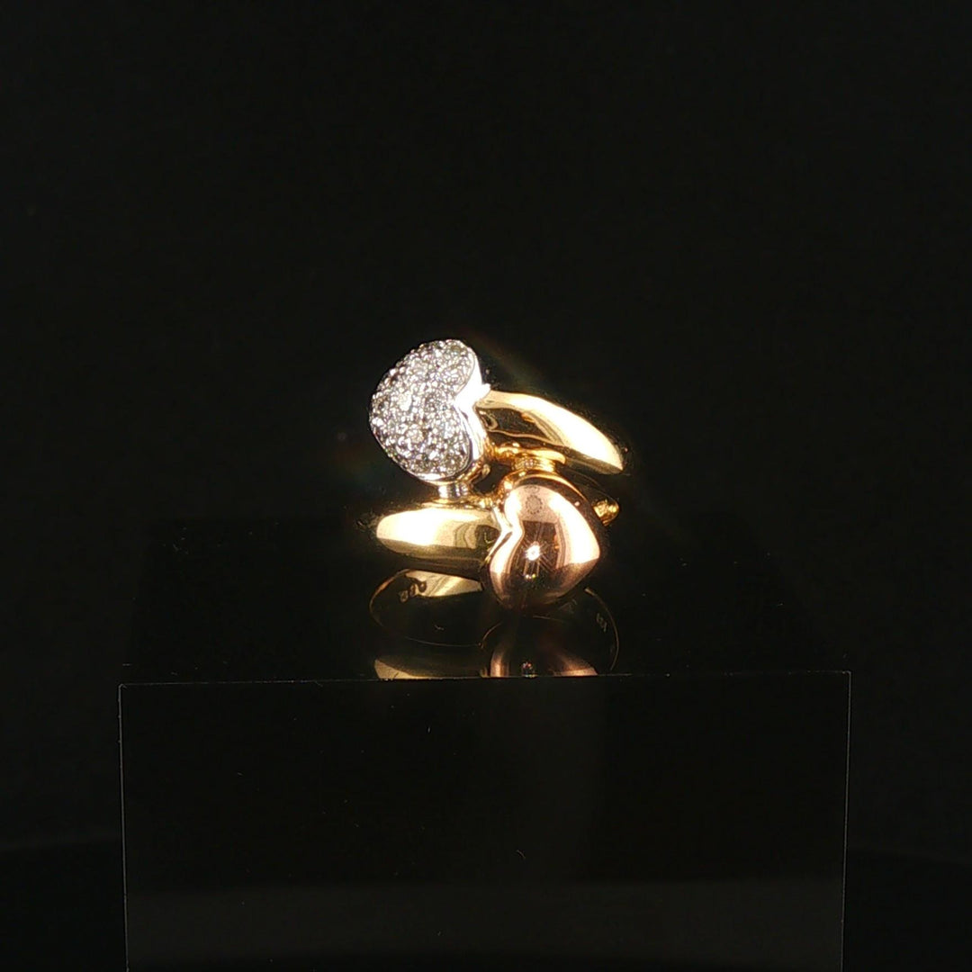 18k Yellow White and Rose Gold 0.30cttw Pave Diamond Bypass Heart Ring Size 4