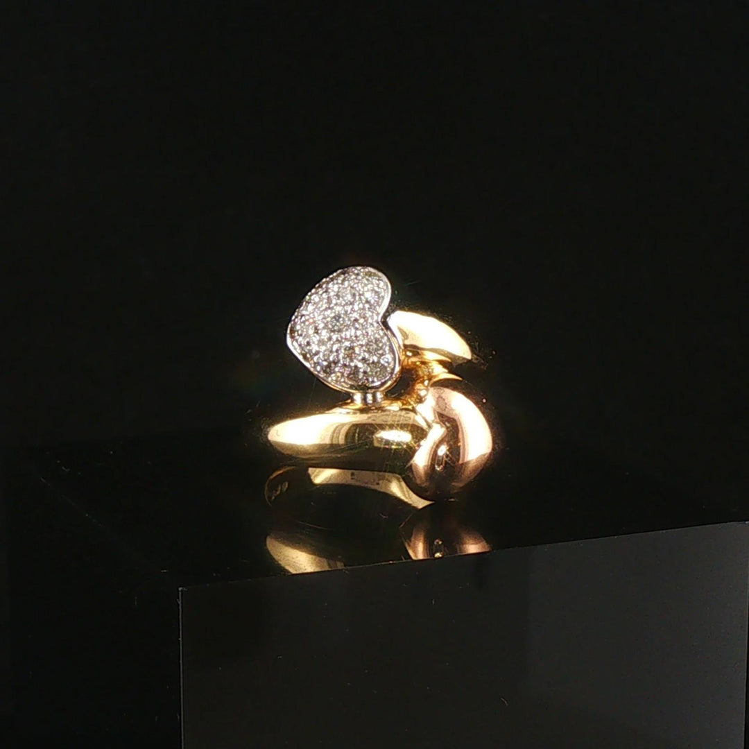 18k Yellow White and Rose Gold 0.30cttw Pave Diamond Bypass Heart Ring Size 4