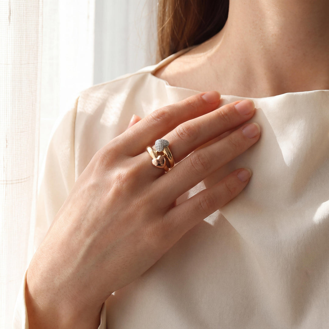 18k Yellow White and Rose Gold 0.30cttw Pave Diamond Bypass Heart Ring Size 4