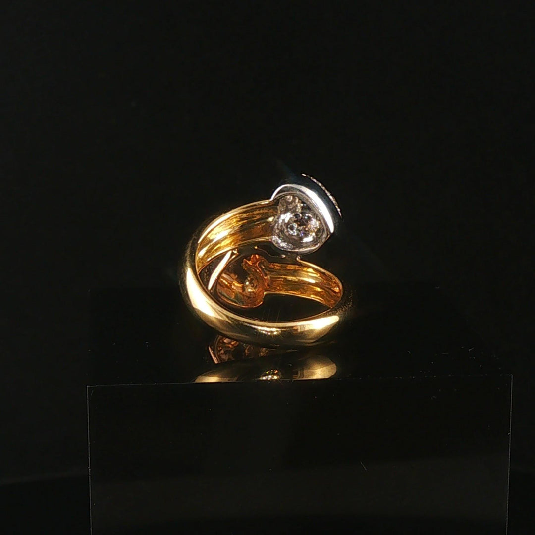 18k Yellow White and Rose Gold 0.30cttw Pave Diamond Bypass Heart Ring Size 4