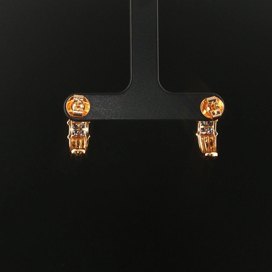 18k Yellow Gold and 0.60cttw Princess Cut Diamonds Half Hoop Earrings