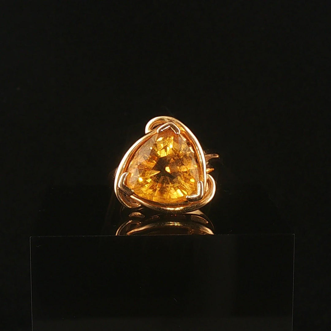 14k Yellow Gold and 6.85ct Trillion Cut Citrine Ring Size 6.25