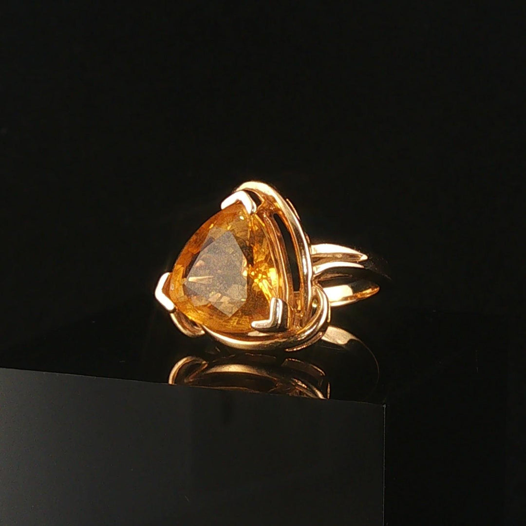 14k Yellow Gold and 6.85ct Trillion Cut Citrine Ring Size 6.25