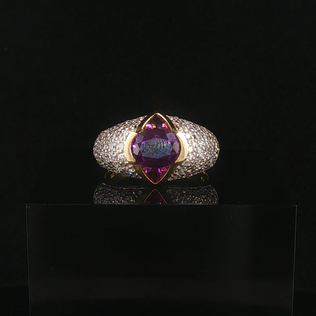 14k Yellow Gold Amethyst Pink Sapphire and Diamond Ladies Ring Size 7
