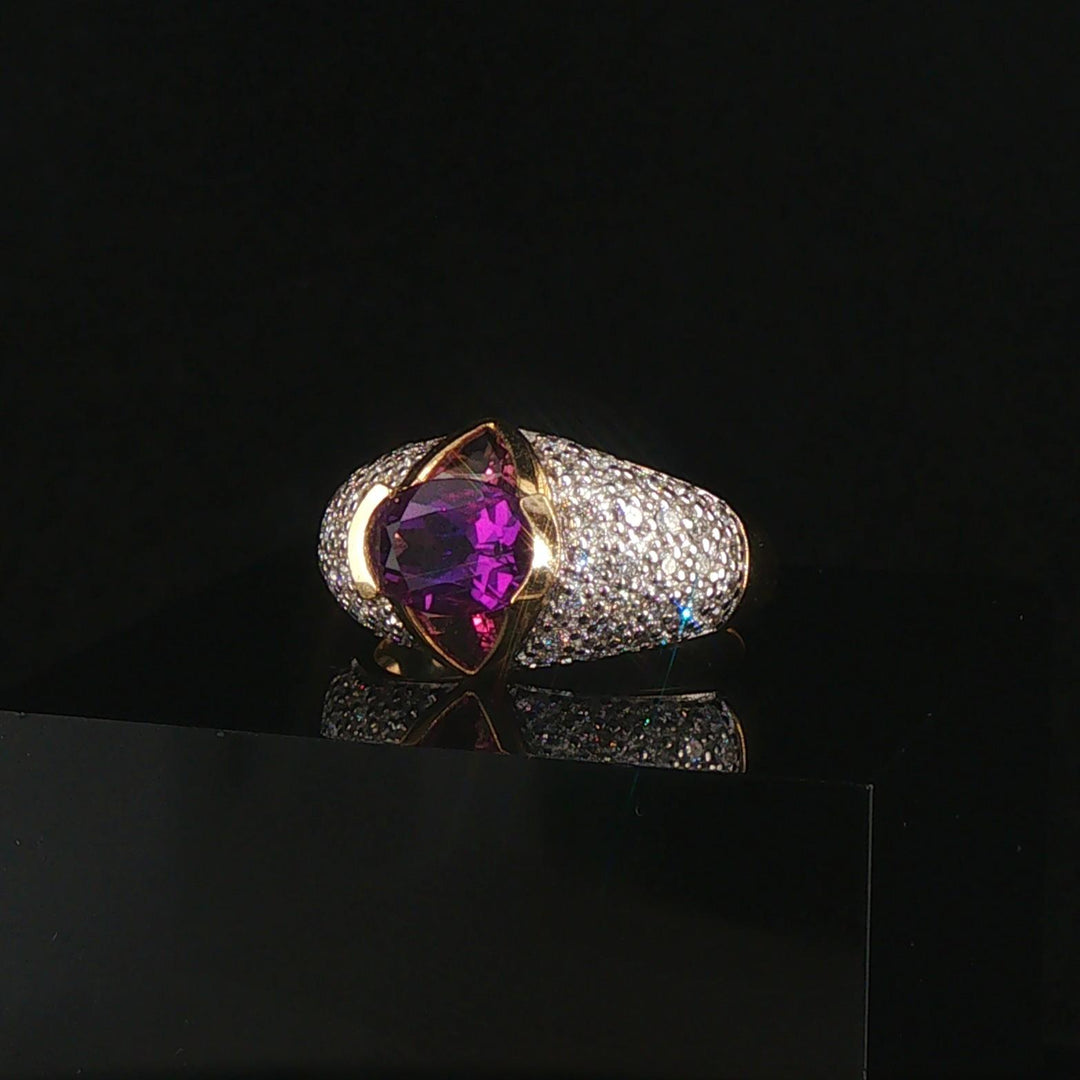 14k Yellow Gold Amethyst Pink Sapphire and Diamond Ladies Ring Size 7