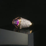 14k Yellow Gold Amethyst Pink Sapphire and Diamond Ladies Ring Size 7