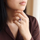 14k Yellow Gold Amethyst Pink Sapphire and Diamond Ladies Ring Size 7
