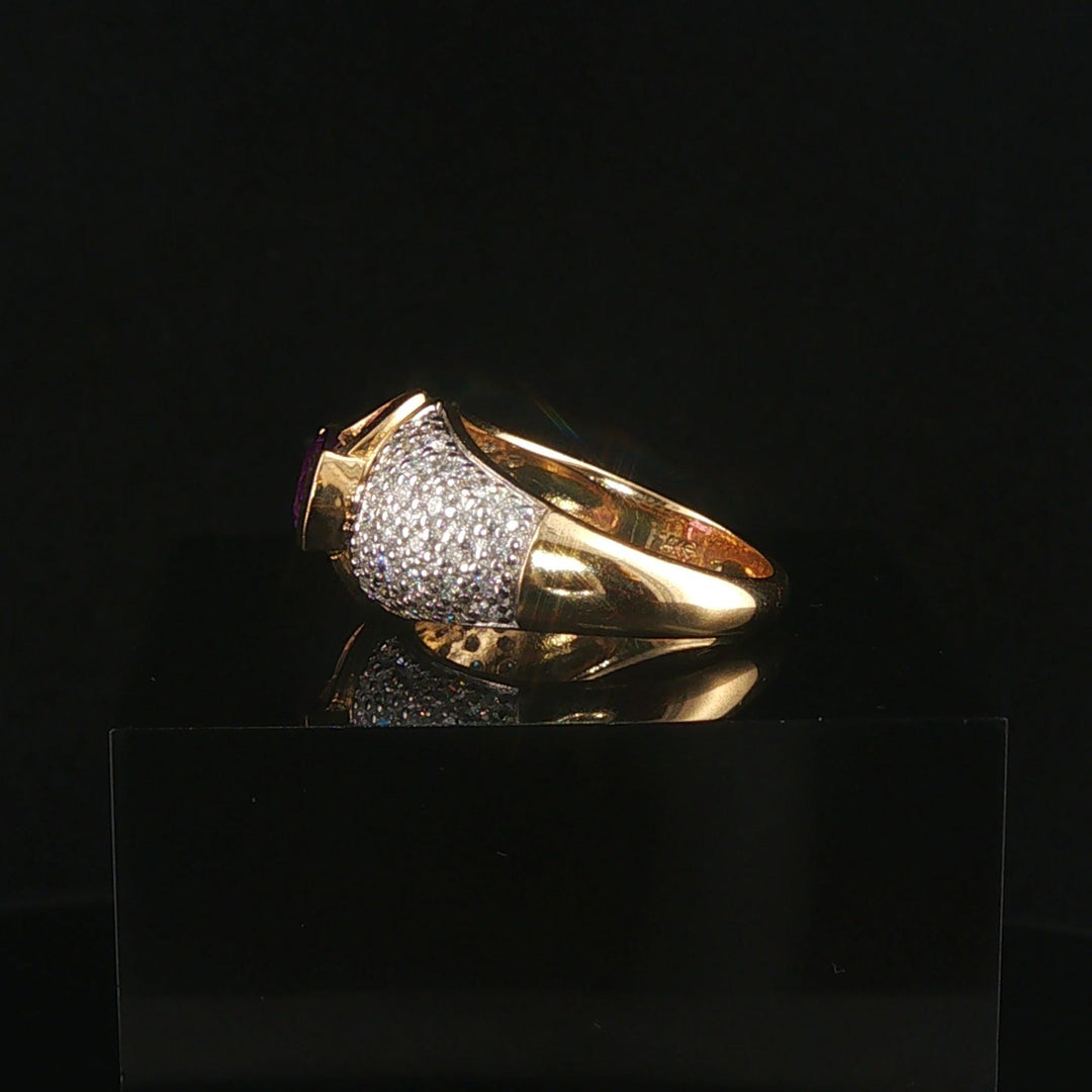14k Yellow Gold Amethyst Pink Sapphire and Diamond Ladies Ring Size 7